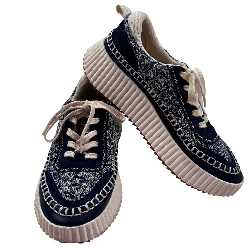Dolce Vita Denae Navy Cream Knit Platform Chunky Sneakers Women's Size 8.5